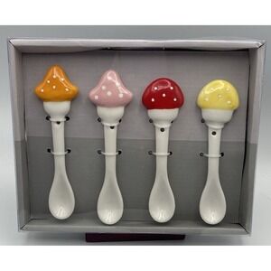 Tabletops Gallerie Mushroom Stir Spoons Earthenware Set of Four Coffee Tea Spice